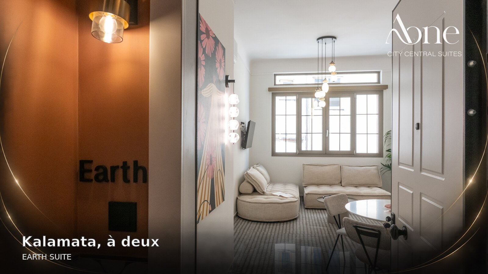 Earth Suite chez AONE City Central Suites pour un séjour romantique à Kalamata — vue intérieure